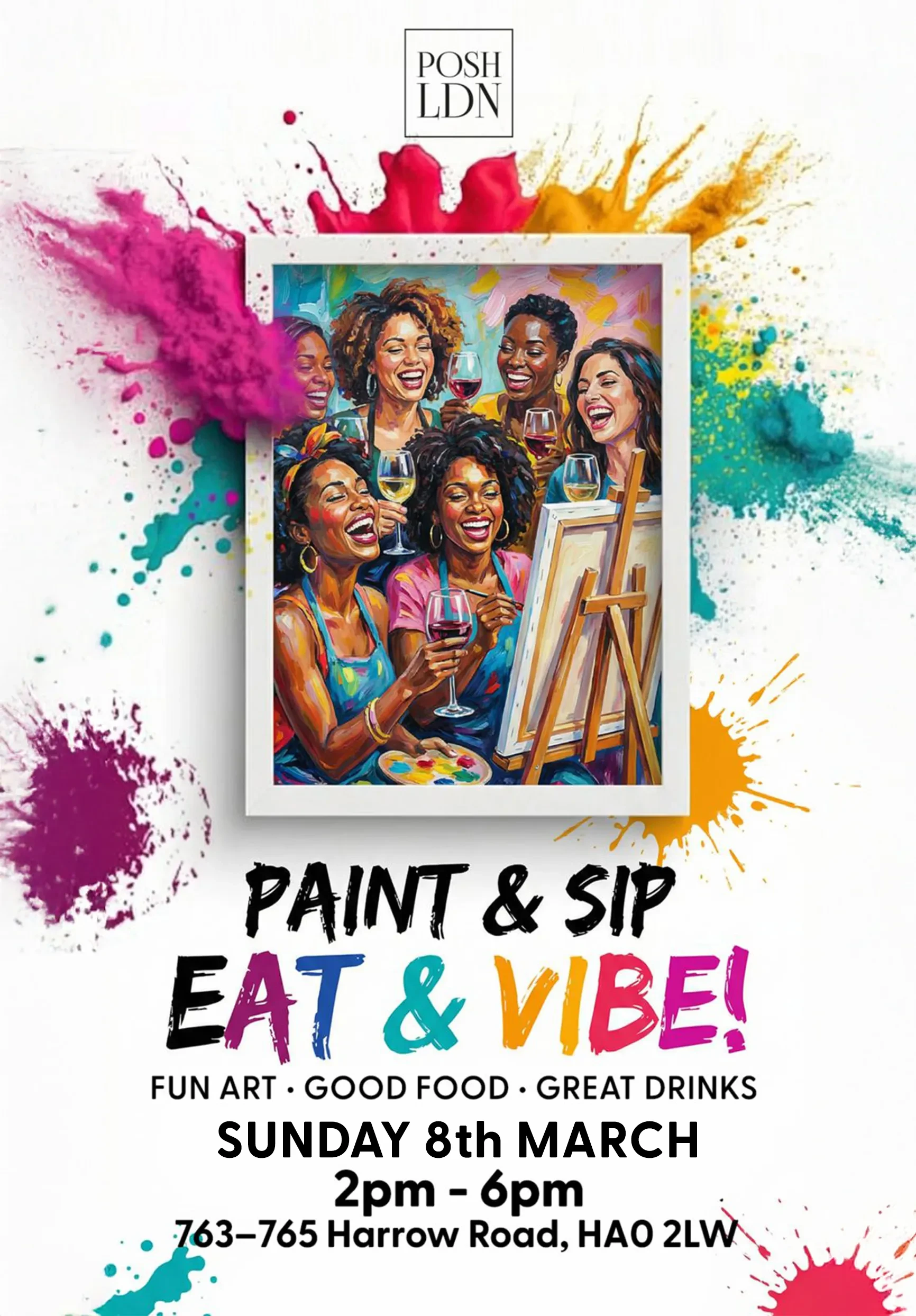 Paint & Sip Eat & Vibe – Front